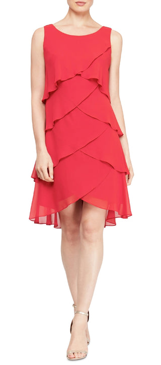 Vestido de chiffon em camadas feminino SL Fashions, vermelho, tamanho 18