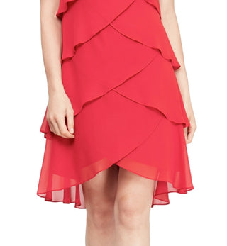 Vestido de chiffon em camadas feminino SL Fashions, vermelho, tamanho 18