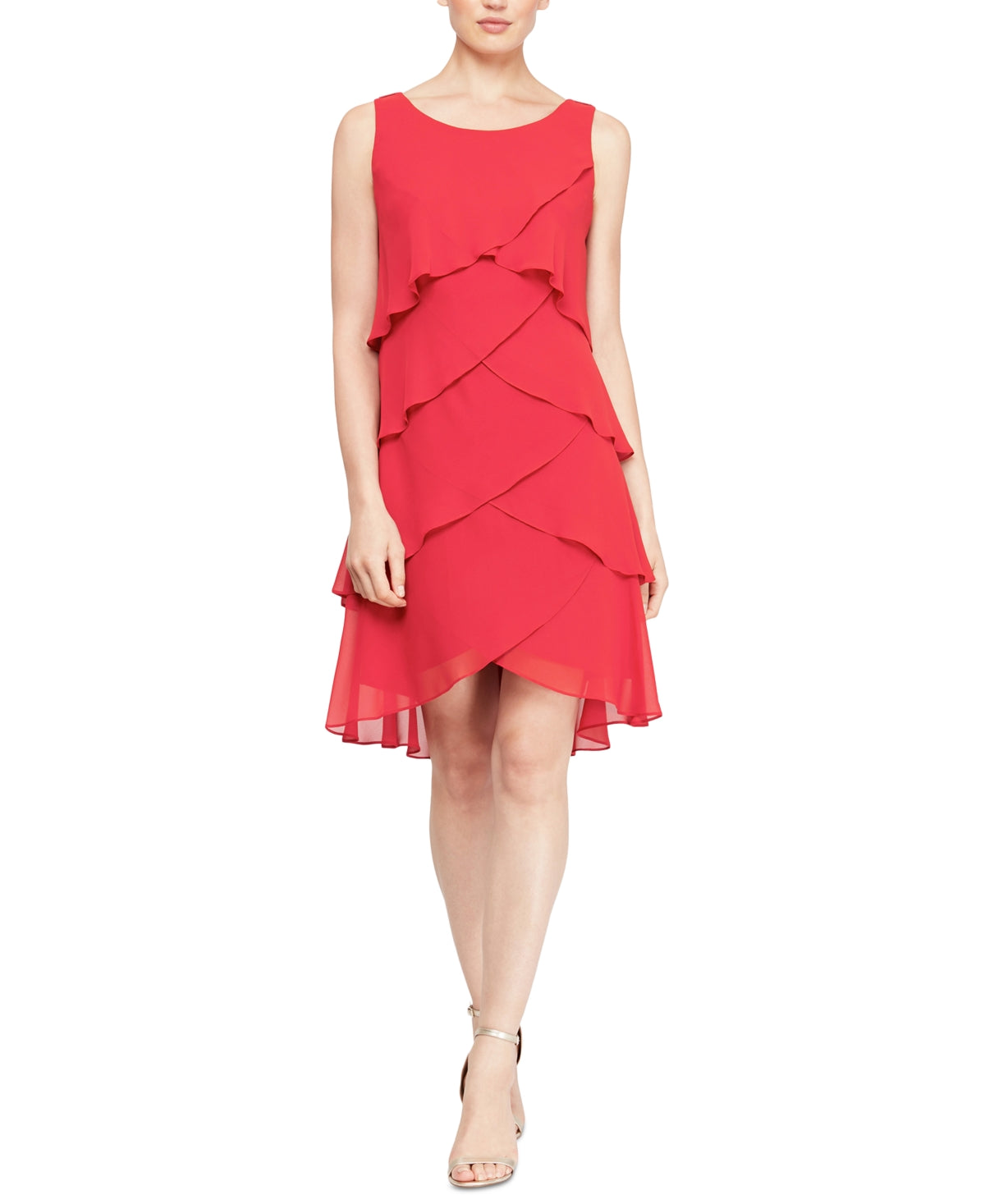 Vestido de chiffon em camadas feminino SL Fashions, vermelho, tamanho 18