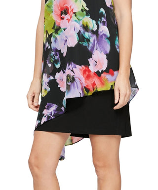 Vestido assimétrico estampado feminino SL Fashions, preto, tamanho 14