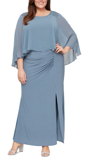 Vestido popover feminino com contas SL Fashions, azul, tamanho 20W