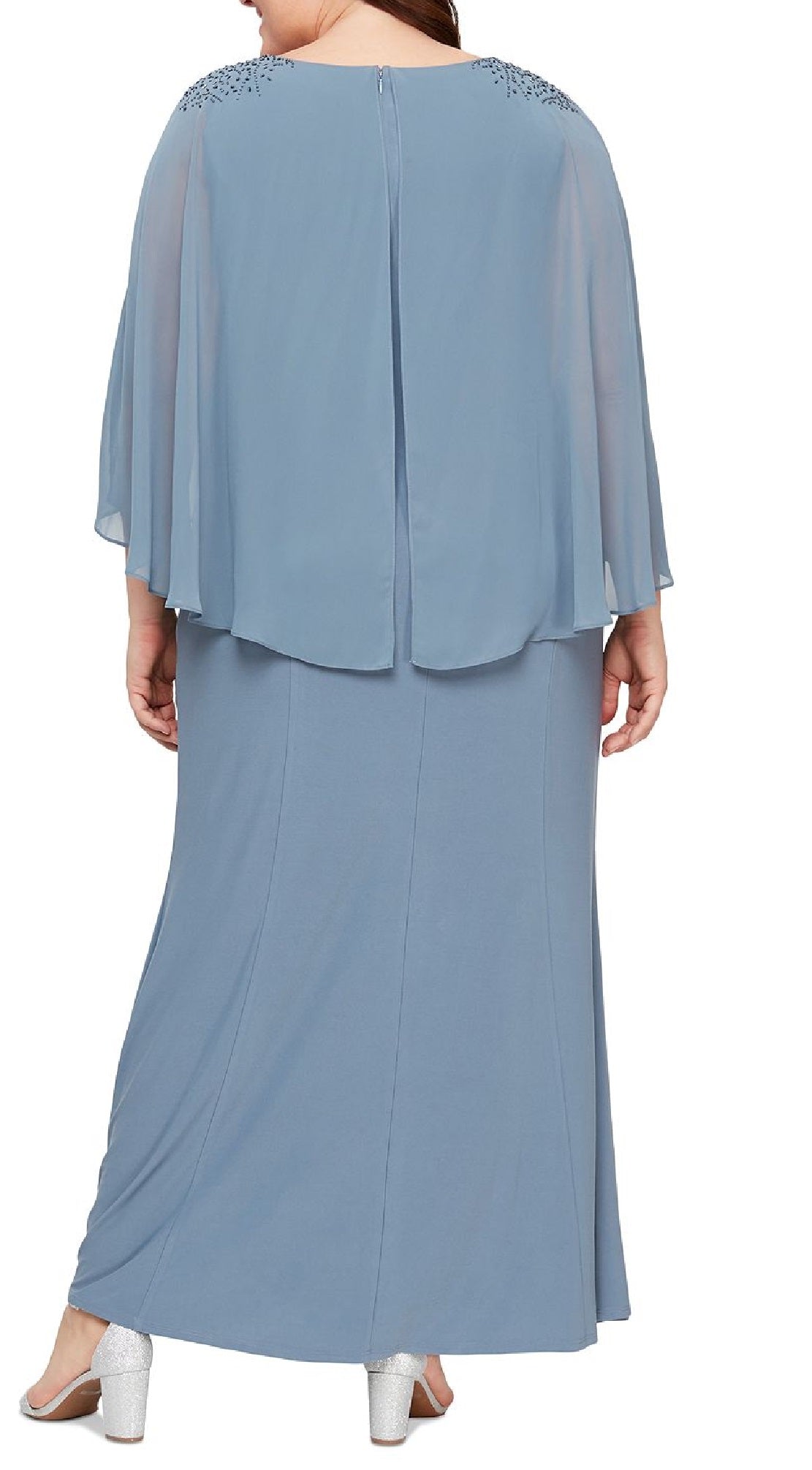 Vestido popover feminino com contas SL Fashions, azul, tamanho 20W