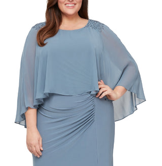 Vestido popover feminino com contas SL Fashions, azul, tamanho 20W