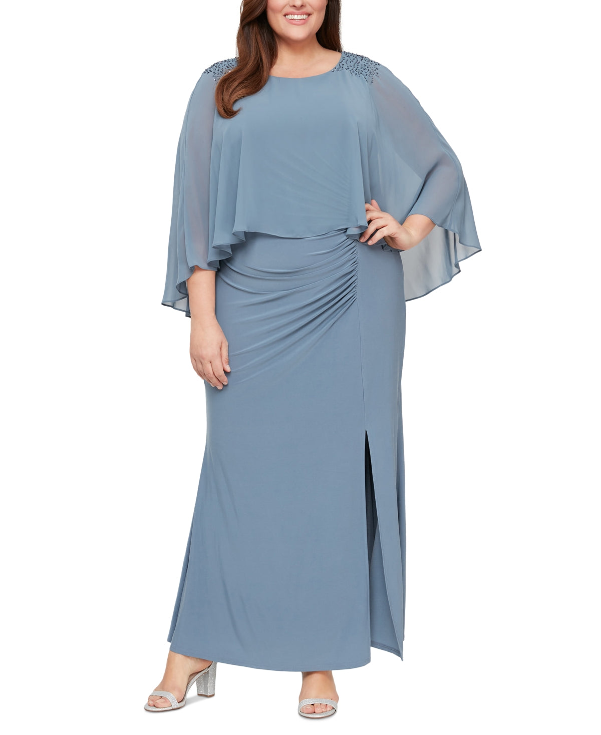 Vestido popover feminino com contas SL Fashions, azul, tamanho 20W