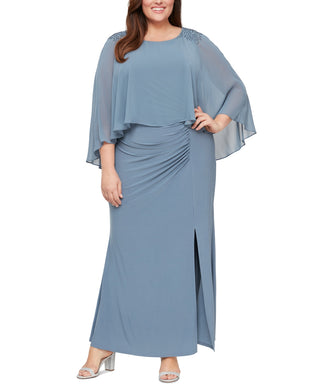 Vestido popover feminino com contas SL Fashions, azul, tamanho 20W