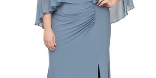 Vestido popover feminino com contas SL Fashions, azul, tamanho 20W