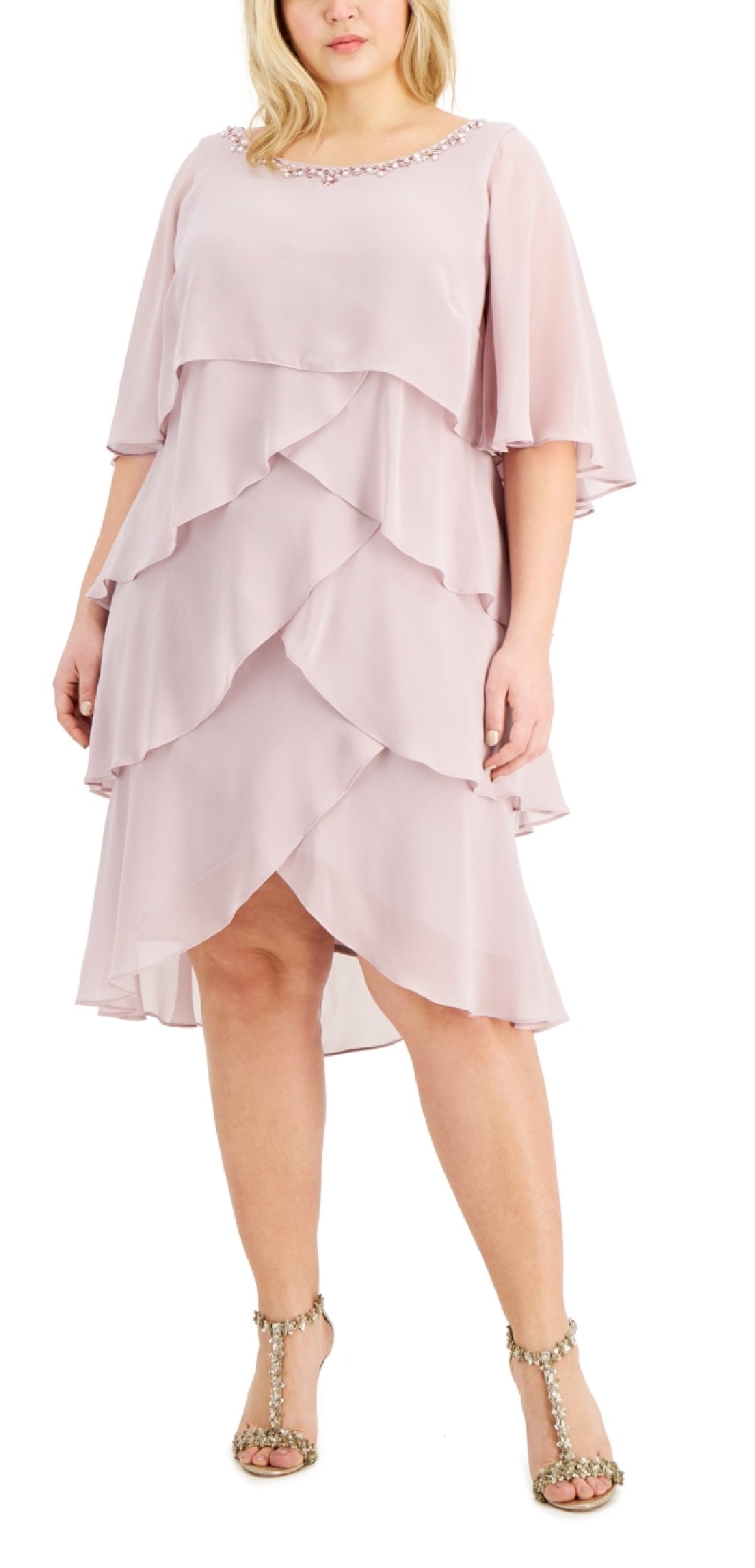 Vestido de capa com miçangas e camadas feminino SL Fashions, roxo, tamanho 22W