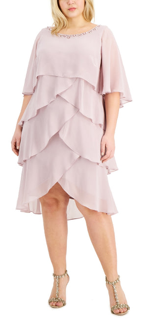 Vestido de capa com miçangas e camadas feminino SL Fashions, roxo, tamanho 22W