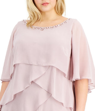 Vestido de capa com miçangas e camadas feminino SL Fashions, roxo, tamanho 22W