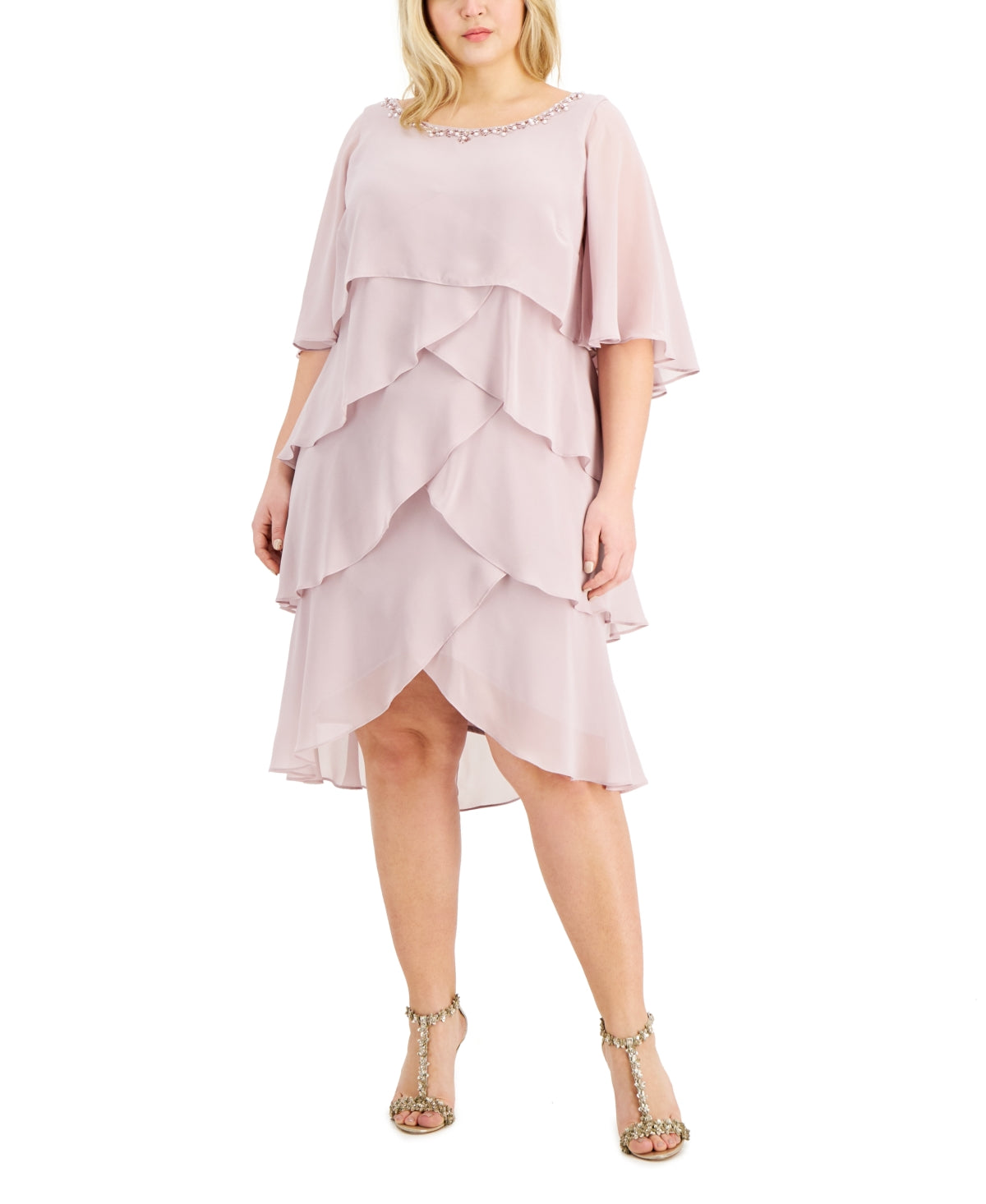 Vestido de capa com miçangas e camadas feminino SL Fashions, roxo, tamanho 22W