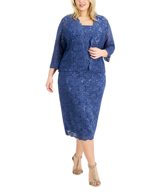 SL Fashions Jaqueta de renda feminina 2 peças e vestido tubinho azul tamanho pequeno