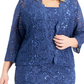 SL Fashions Jaqueta de renda feminina 2 peças e vestido tubinho azul tamanho pequeno