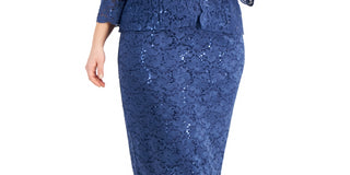 SL Fashions Jaqueta de renda feminina 2 peças e vestido tubinho azul tamanho pequeno