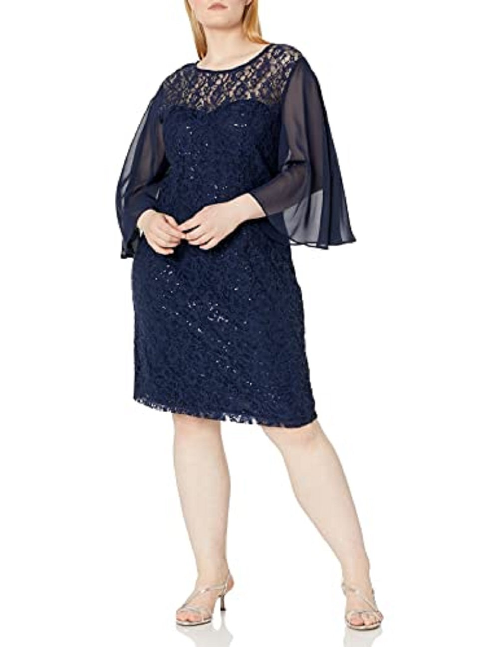 Vestido de renda com lantejoulas SL Fashions feminino azul tamanho 18W
