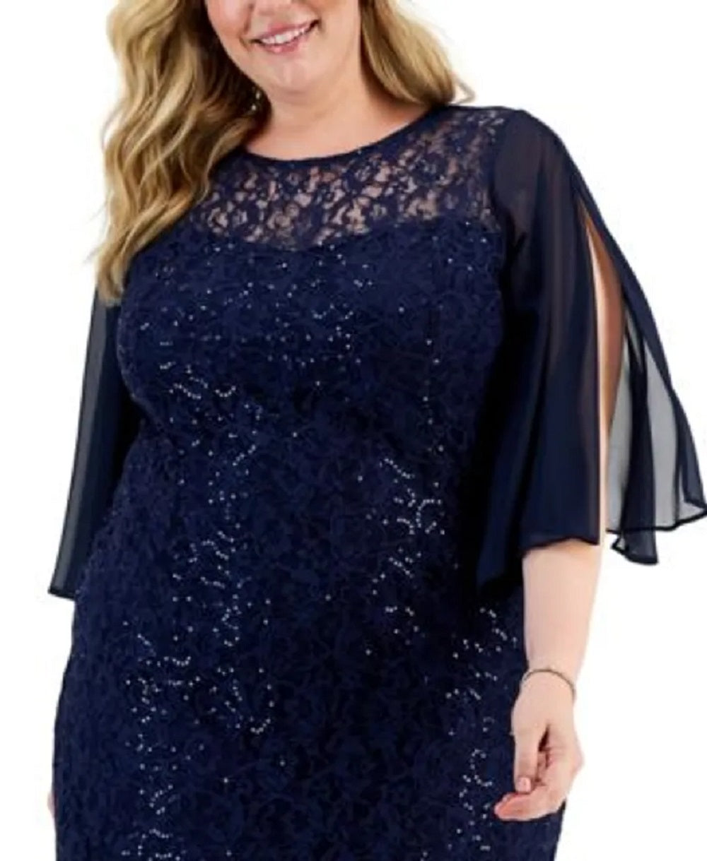 Vestido de renda com lantejoulas SL Fashions feminino azul tamanho 18W