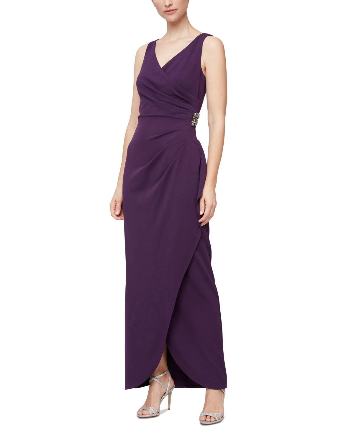 Vestido sem mangas com decote em V e bainha tulipa SL Fashions, roxo, tamanho 12
