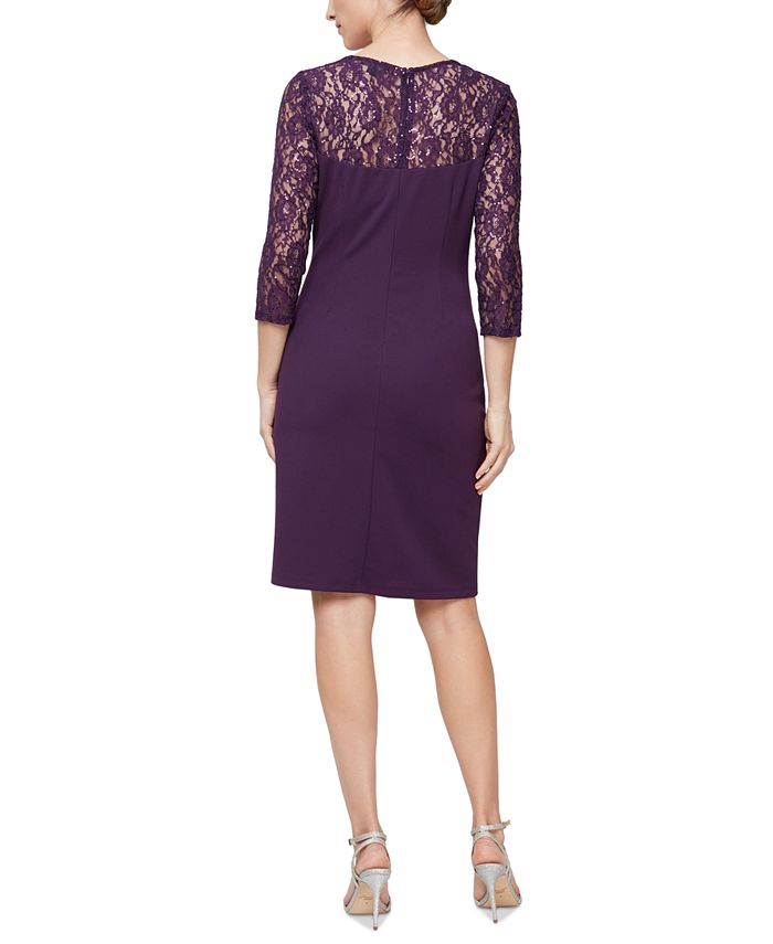 Vestido curto de crepe com decote quadrado e zíper nas costas, roxo, tamanho 10, SL Fashions