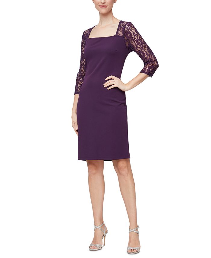 Vestido curto de renda feminino SL Fashions roxo tamanho 12