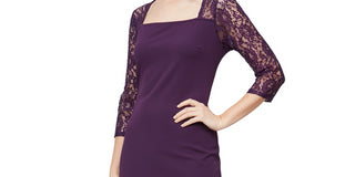 Vestido curto de renda feminino SL Fashions roxo tamanho 12