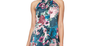 Vestido floral feminino SL Fashions com alças finas e comprimento até o joelho, verde, tamanho 12