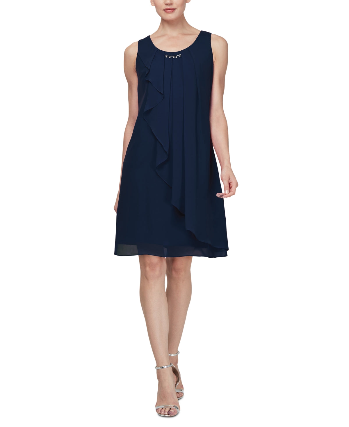 Vestido tubinho feminino sem mangas de chiffon com decote em joia, tamanho 14, azul, da SL Fashions