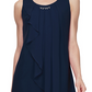 Vestido tubinho feminino sem mangas de chiffon com decote em joia, tamanho 14, azul, da SL Fashions