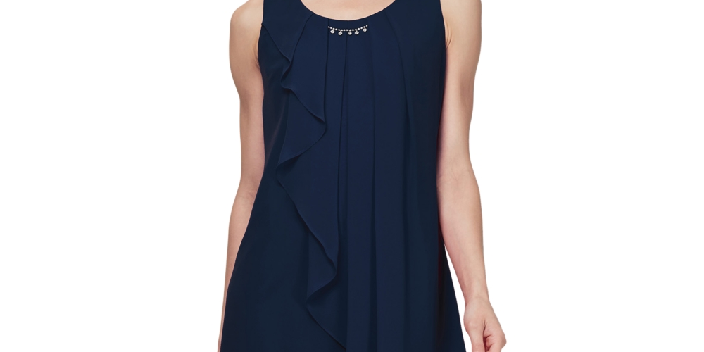 Vestido tubinho feminino sem mangas de chiffon com decote em joia, tamanho 14, azul, da SL Fashions