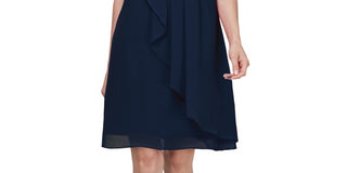 Vestido tubinho feminino sem mangas de chiffon com decote em joia, tamanho 14, azul, da SL Fashions