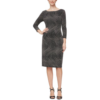 Vestido tubinho metálico estampado feminino SL Fashions, preto, tamanho 16