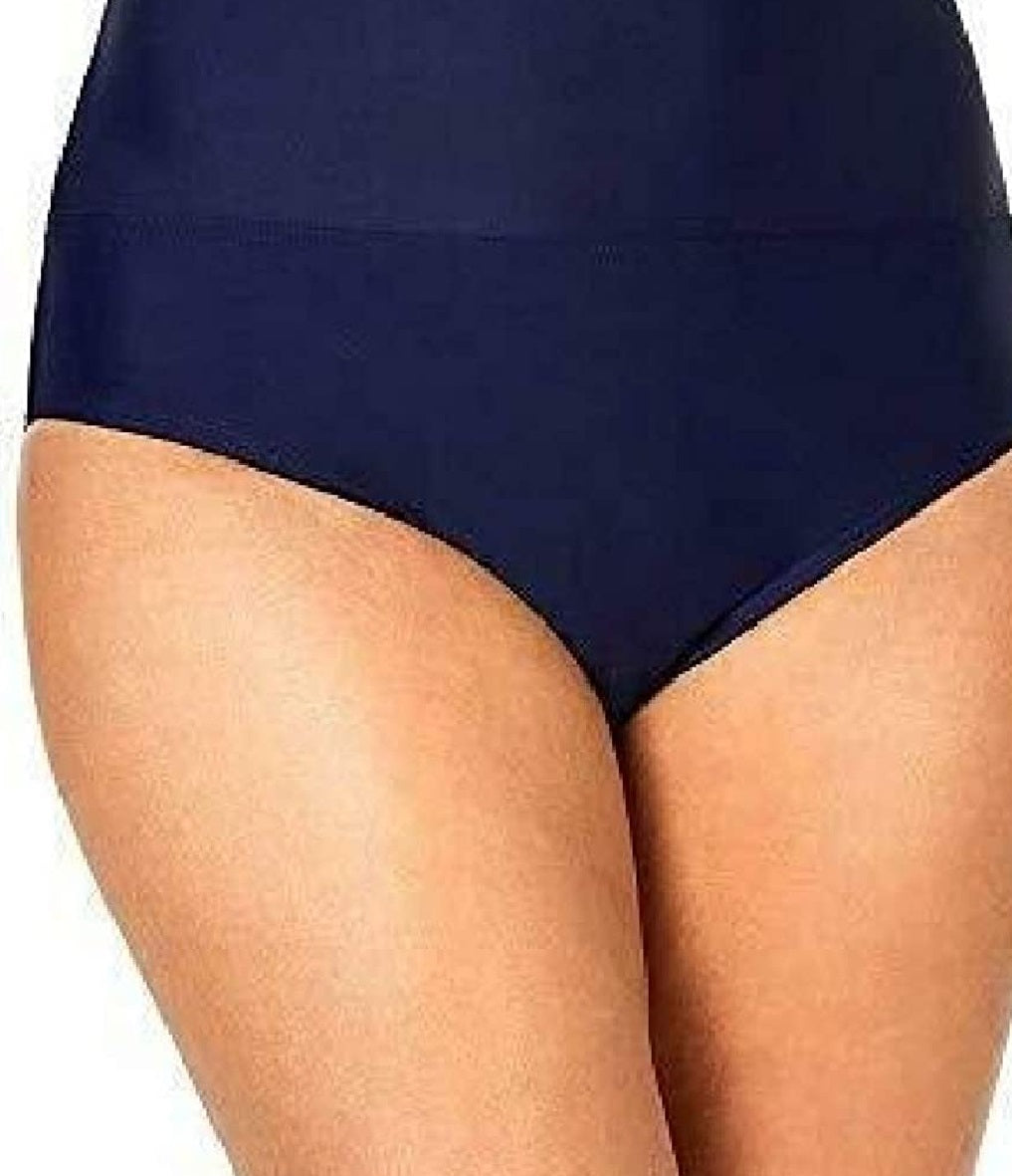 Top de biquíni com controle de barriga e cintura alta Island Escape feminino, azul, tamanho 10