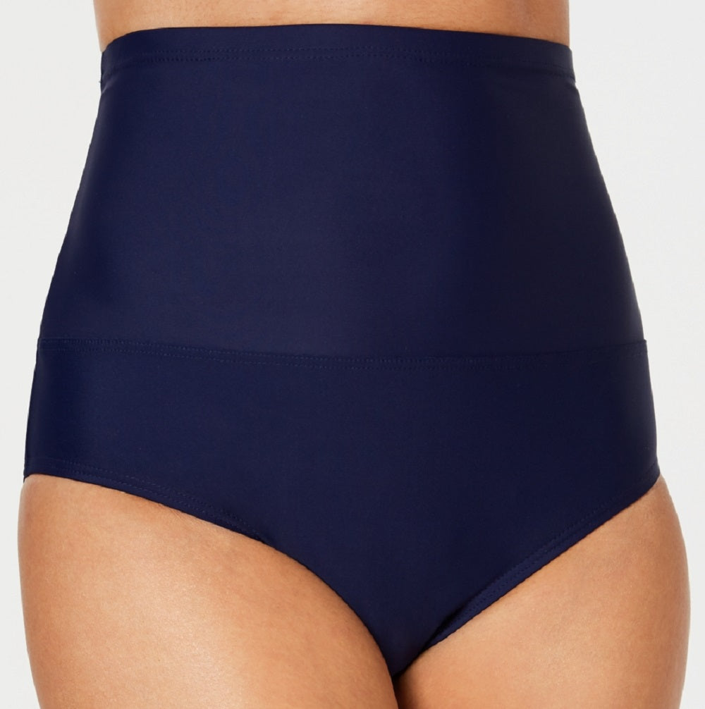 Top de biquíni com controle de barriga e cintura alta Island Escape feminino, azul, tamanho 12
