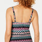 Top tankini com aro e estampa push-up feminino Island Escape, preto, tamanho 10
