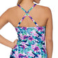 Maiô tankini estampado feminino Island Escape, tamanho 16, branco