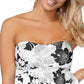 Top de maiô feminino Island Escape com estampa tropical, bojo removível, forro em camadas, formato coração, conversível, Aloha Tankini, preto