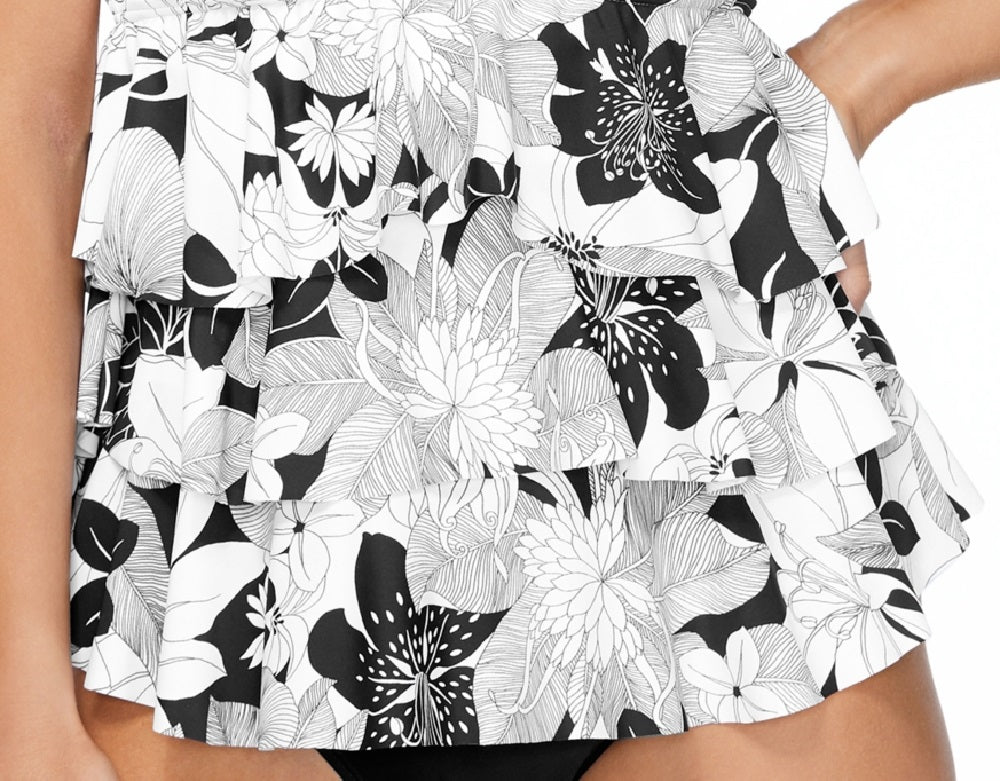 Top de maiô feminino Island Escape com estampa tropical, bojo removível, forro em camadas, formato coração, conversível, Aloha Tankini, preto