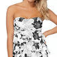 Top de maiô feminino Island Escape com estampa tropical, bojo removível, forro em camadas, formato coração, conversível, Aloha Tankini, preto