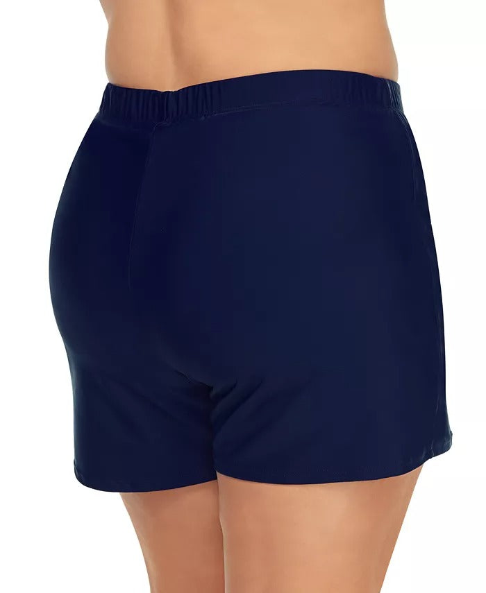 Saia de banho feminina com controle de barriga Island Escape Plus, azul, tamanho 20W