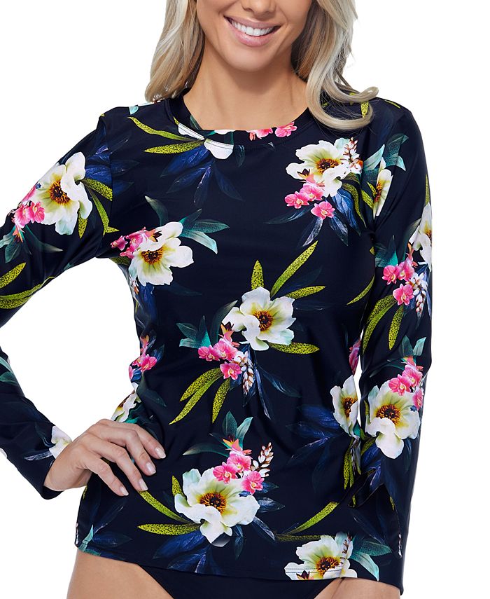 Island Escape Tahiti Beach Printed Rash Guard Maiô Feminino Preto Tamanho P