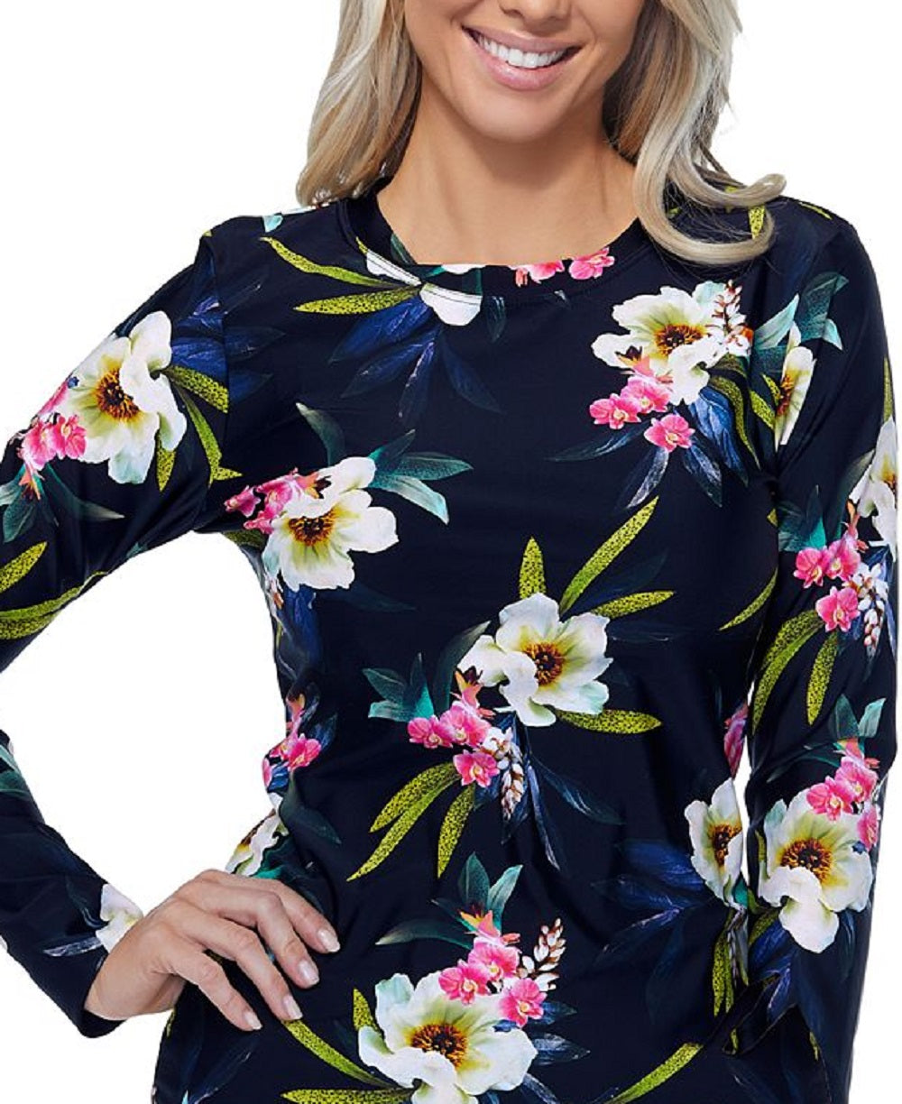 Island Escape Tahiti Beach Printed Rash Guard Maiô Feminino Preto Tamanho P