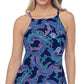 Island Escape Tankini Feminino Estampado Elástico Gola Quadrada Ajustável Costas Nadador Sea Breeze Azul Tamanho 6