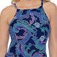 Island Escape Tankini Feminino Estampado Elástico Gola Quadrada Ajustável Costas Nadador Sea Breeze Azul Tamanho 6