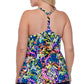 Island Escape Tankini Feminino com Decote em V Ajustável e Aro Top Preto Tamanho 22W