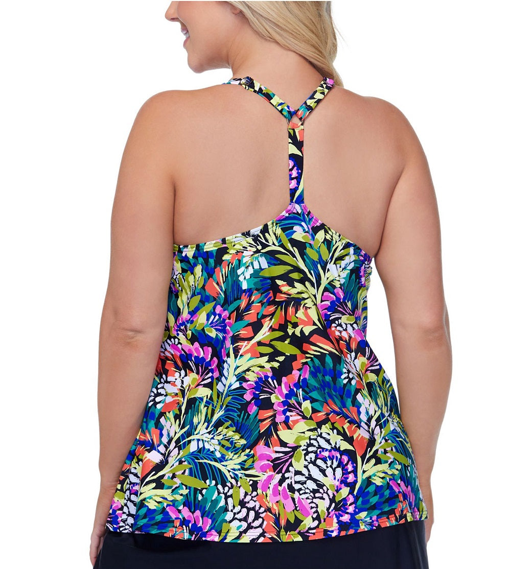 Island Escape Tankini Feminino com Decote em V Ajustável e Aro Top Preto Tamanho 22W