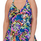 Island Escape Tankini Feminino com Decote em V Ajustável e Aro Top Preto Tamanho 22W