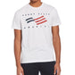 Camiseta masculina Perry Ellis com estampa de bandeira e manga curta e gola redonda, branca, tamanho médio