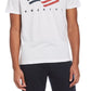 Camiseta masculina Perry Ellis com estampa de bandeira e manga curta e gola redonda, branca, tamanho médio