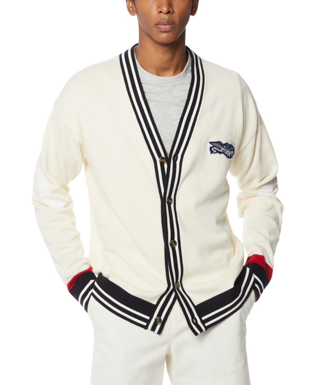 Perry Ellis Cardigan Masculino Eagle Patch Branco Tamanho X-G