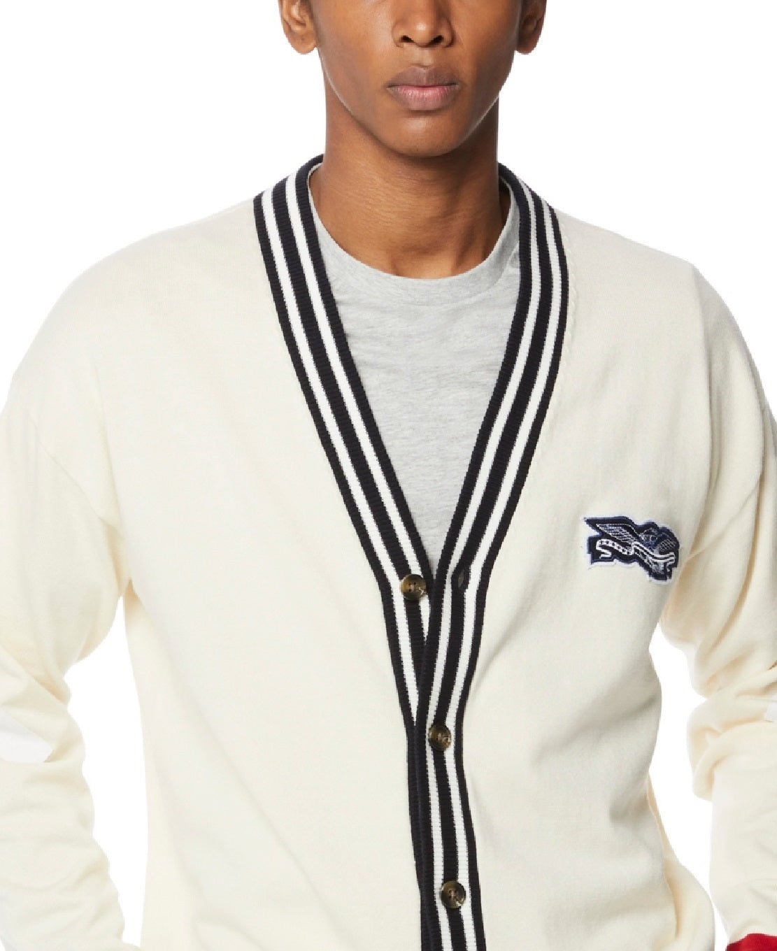 Perry Ellis Cardigan Masculino Eagle Patch Branco Tamanho X-G