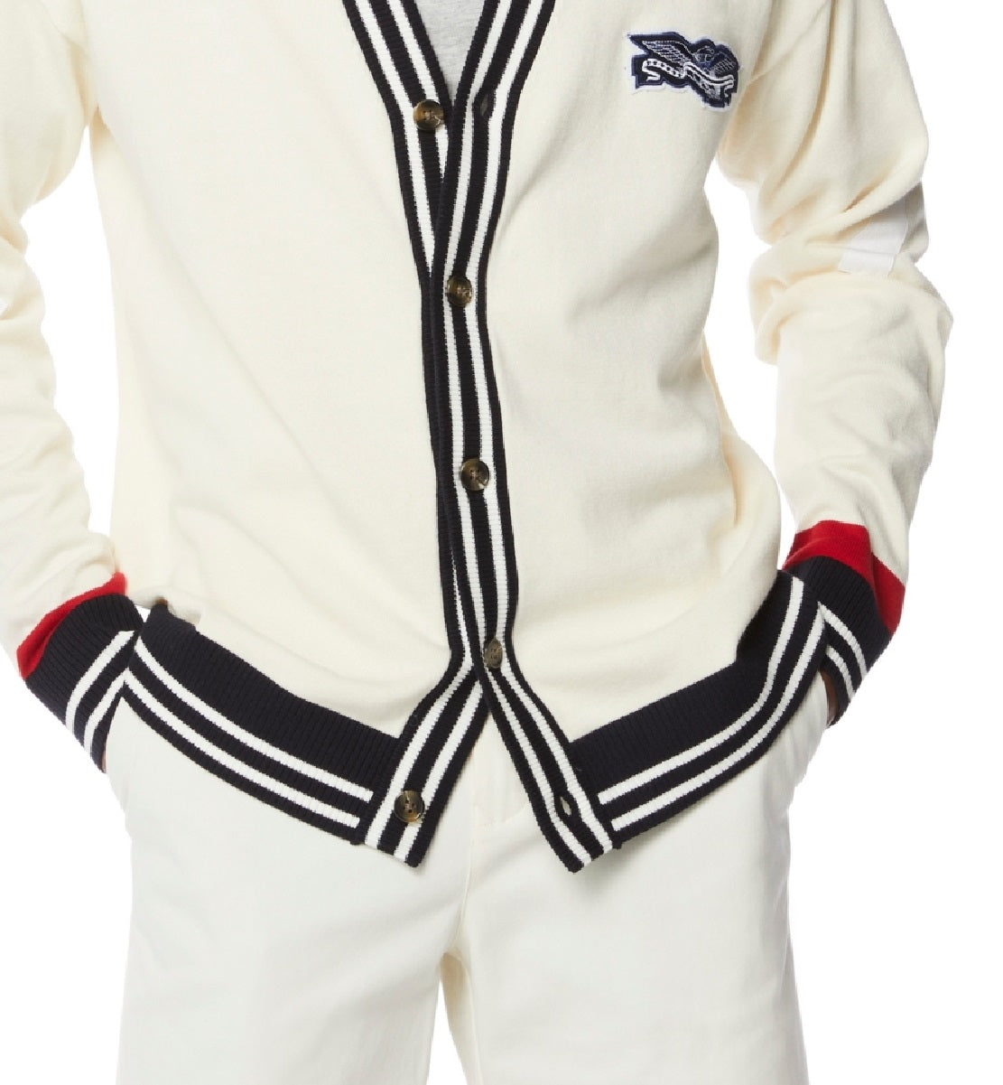 Perry Ellis Cardigan Masculino Eagle Patch Branco Tamanho X-G