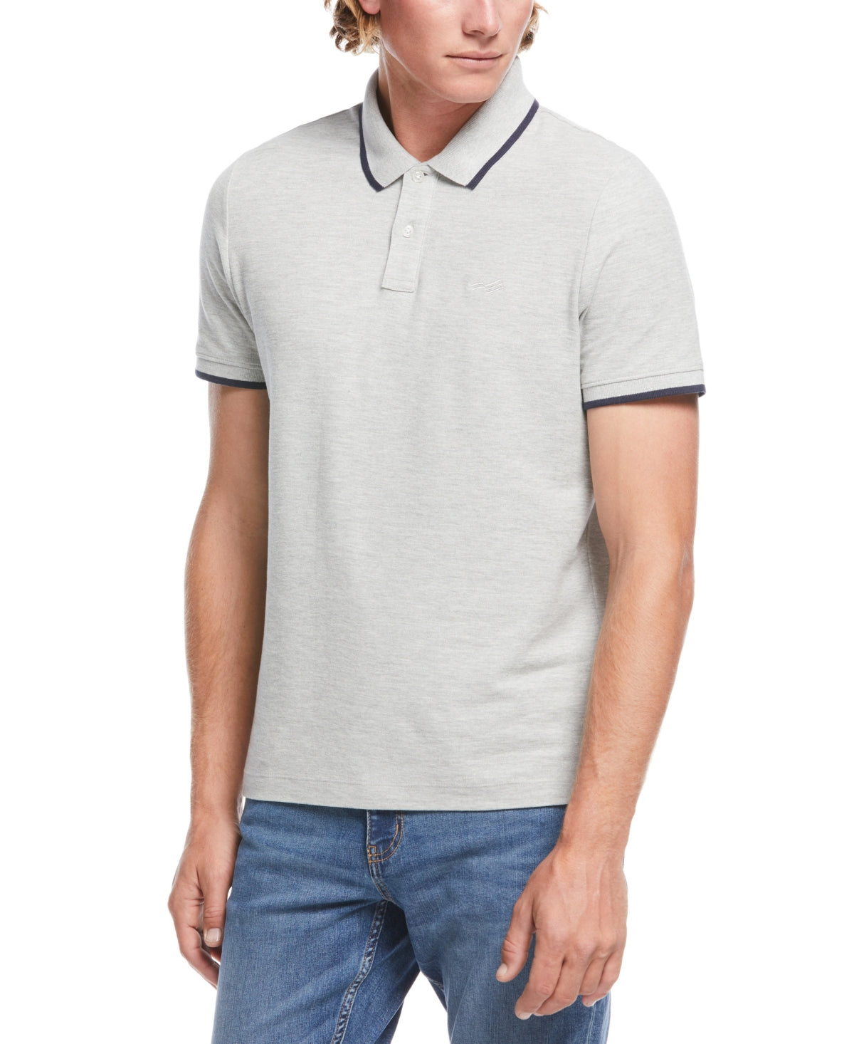 Camisa polo masculina Perry Ellis com gola alta e lisa, cinza, tamanho extragrande